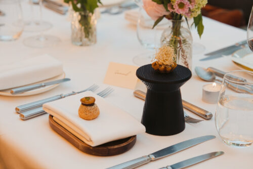 Canape placed at a table setting for private dining.